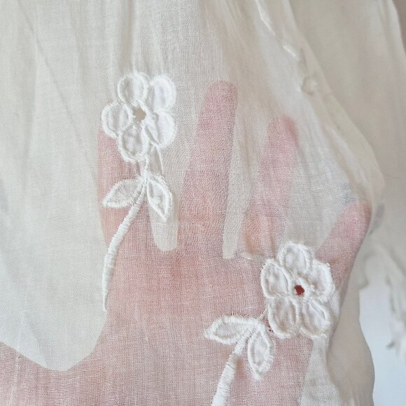 Kiko Comfortable Clothing Embroidered Blouse Sheer White Cotton Button-Front - Picture 3 of 14